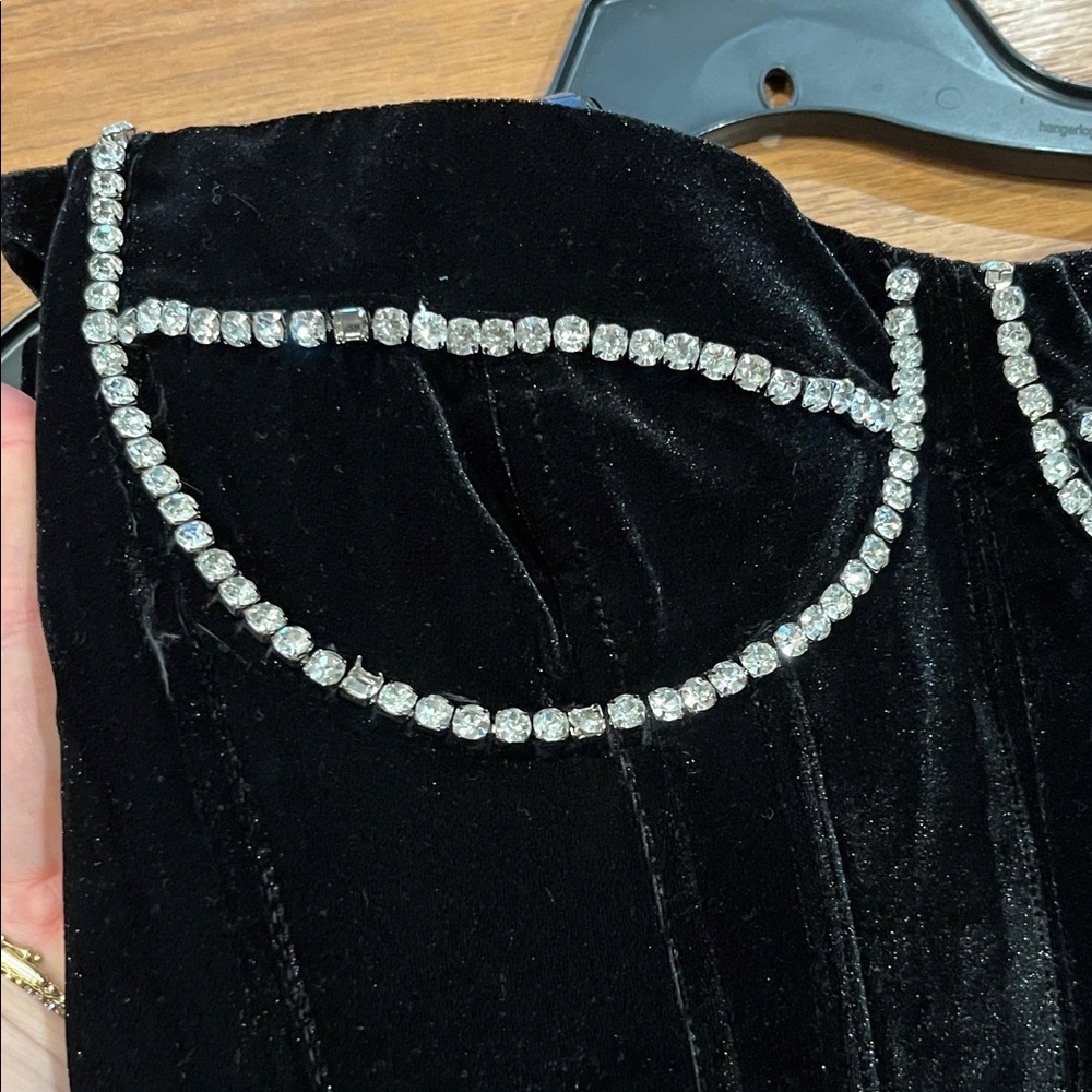 Bardot Black Velvet  Dress with crystal Details - Picture 10 of 11